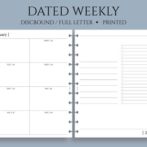 Dated Weekly Planner Inserts, Dashboard Layout, Two-Page Weekly, Minimal, Functional, WO2P Full Letter Size Discbound / 8.5 x 11 image 1