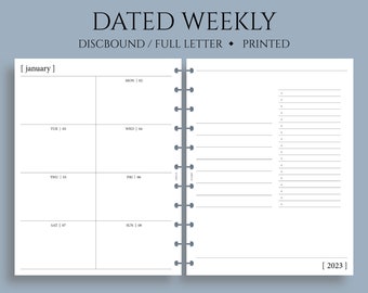 Dated Weekly Planner Inserts, Dashboard Layout, Two-Page Weekly, Minimal, Functional, WO2P ~ Full Letter Size Discbound / 8.5" x 11"