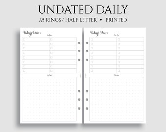 Undated Daily Planner Inserts, To-Do List, Dot Grid Notes Section, DO1P ~ A5 Rings, Half Letter Size / 5.5" x 8.5"