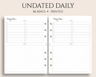 Undated Daily Planner Inserts, B6 Planner, 6-Ring, To-Do List, Dot Grid Notes Section, DO1P ~ 5.3" x 7"