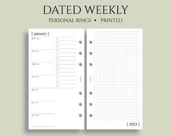 Dated Weekly Planner Inserts, Horizontal, Graph, Two-Page Weekly, Minimal, Functional, WO2P ~ Personal Rings / 3.75" x 6.75"