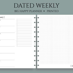 Dated Weekly Planner Inserts, Big Happy Planner, Grid Layout, Two-Page Weekly, Minimal, Functional Graph Section, WO2P ~ 8.5" x 11"