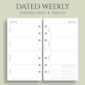 Dated Weekly Planner Inserts, 6-Ring Personal Size, Horizontal Layout with Weekly Habit Tracker, WO2P ~ Personal Rings / 3.75" x 6.75"