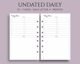 Undated Daily Planner Inserts, To-Do List, Dot Grid Notes Section, DO1P ~ FC Classic 7-Hole, Half Letter Size / 5.5" x 8.5"