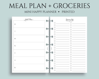 Inserts hebdomadaires de planification de repas et de liste d’épicerie ~ Mini Happy Planner / 4.6 » x 7 » Discbound