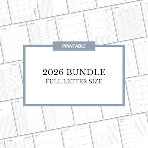 Paquete imprimible 2026, tamaño carta completo, páginas con fecha diaria, semanal, mensual y anual, 8,5 x 11, tamaño carta de EE. UU.