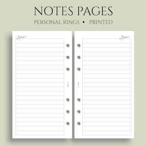 May include: Two blank white pages with lined paper and six holes down the side. The pages are labeled "Notes" at the top. The pages are for a personal ring binder.