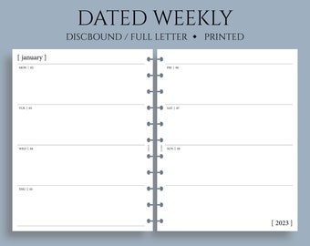 Dated Weekly Planner Inserts, Horizontal Layout, Two-Page Weekly, Minimal, Functional, WO2P ~ Full Letter Size Discbound / 8.5" x 11"