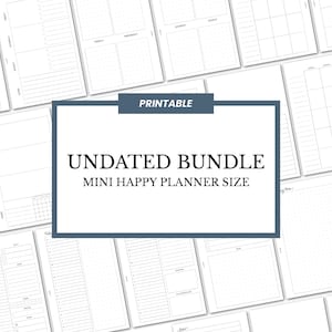 May include: Printable undated planner pages in a mini happy planner size. The pages are blank and ready to be customised.