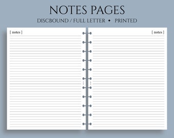 Notes Pages, Lined Paper Planner Inserts, Minimal Style, Functional ~ Full Letter Size Discbound / 8.5" x 11"