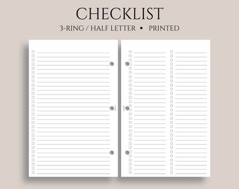 Checklist, To Do List, Task Tracker Planner Inserts ~ Half Letter Size 3-Ring / 5.5" x 8.5"