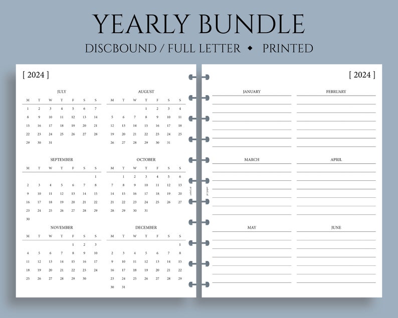 Yearly Calendar Bundle, Year-at-a-Glance, Important Dates, Minimal, Functional Full Letter Size Discbound / 8.5 x 11 image 1