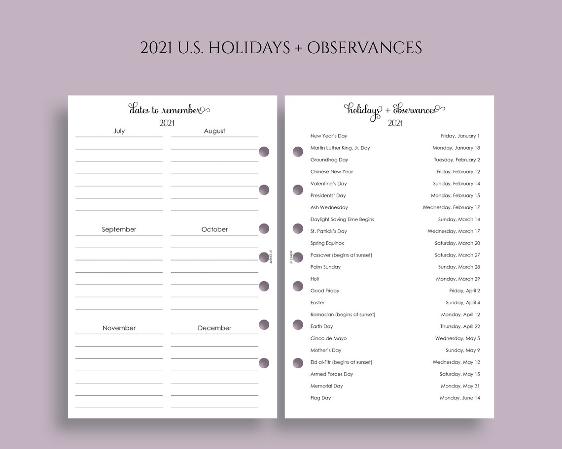 Yearly Calendar Bundle 2021 and 2022 Year-at-a-Glance Dates | Etsy