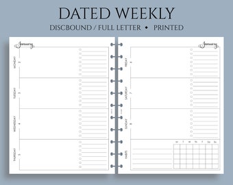 Dated Weekly Planner Inserts, Horizontal Layout with Daily To Do List, Weekly Habit Tracker, WO2P ~ Full Letter Size Discbound / 8.5" x 11"