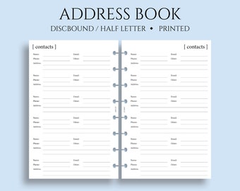 Address Book Inserts, Contacts Pages, Phone Book and Addresses ~ Junior Half Letter Size Discbound / 5.5" x 8.5"