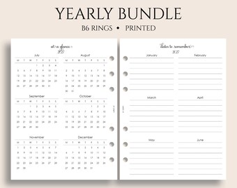 Yearly Calendar Bundle, B6 Planner, 6-Ring, Holidays, Overview, Important Dates, Year-at-a-Glance, Dates to Remember ~ 5.3" x 7"