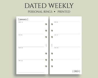 Dated Weekly Planner Inserts, Horizontal Layout, Two-Page Weekly, Minimal, Functional, WO2P ~ Personal Rings / 3.75" x 6.75"