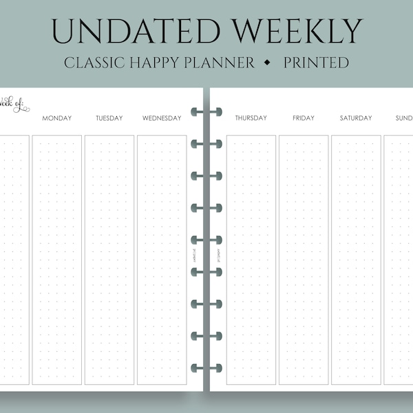 Undated Weekly Planner Inserts, Two Page Vertical Column Layout, Dot Grid Columns, WO2P  ~ Classic Happy Planner / 7" x 9.25" Discbound