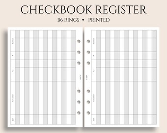 Checkbook Register Planner Inserts, B6 Planner, 6-Ring, Transaction and Expenses Tracker, Budget Planner Inserts ~ 5.3" x 7"