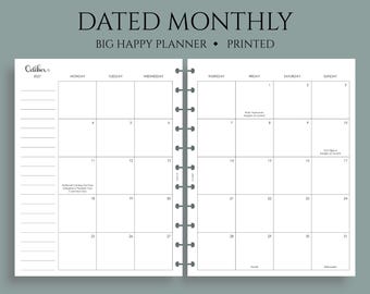 Dated Monthly Calendar Planner Inserts, Big Happy Planner, Monday Start, with Holidays, MO2P ~ 8.5" x 11"