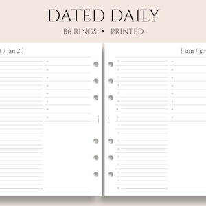 Dated Daily Planner Inserts, B6 Planner, 6-Ring, Hourly, Minimal, To-Do List, Notes, Functional DO1P ~ 5.3" x 7"