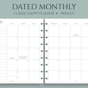 Dated Monthly Calendar Planner Inserts, Classic Happy Planner, Sunday Start, with Holidays, MO2P ~ 7" x 9.25"