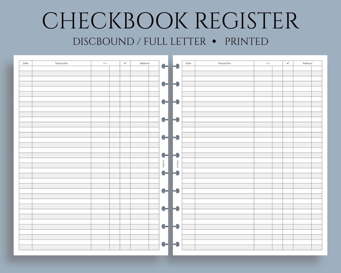 Checkbook Register Inserts Check Register Pages Transaction Etsy