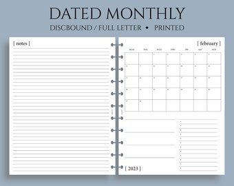 Dated Monthly Calendar Planner Inserts, Monday Start, MO1P, Minimal, Functional ~ Full Letter Size Discbound / 8.5" x 11"