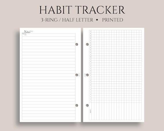 Monthly Habit Tracker Planner Inserts ~ Half Letter Size 3-Ring / 5.5" x 8.5"
