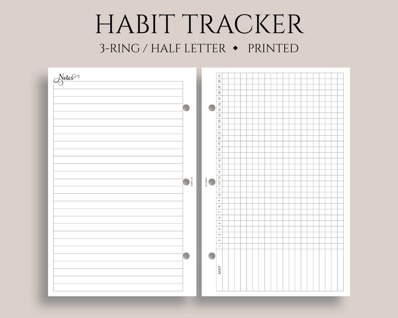 Monthly Habit Tracker Pages 3-Ring Mini Half Letter