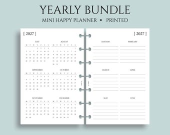 Yearly Calendar Bundle, Mini Happy Planner, Year-at-a-Glance, Important Dates, Minimal Style, Functional ~ 4.6" x 7"