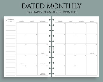 Dated Monthly Calendar Planner Inserts, Monday Start, Optional Holidays, MO2P ~ Big Happy Planner / 8.5" x 11"