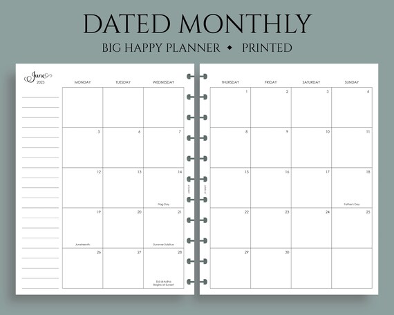 Dated Monthly Calendar Planner Inserts, Monday Start, Optional Holidays, MO2P Big Happy Planner / 8.5 X 11 - Etsy dated-monthly-calendar-planner-inserts-monday-start-optional-holidays-mo2p-big-happy-planner-8-5-x-11-etsy