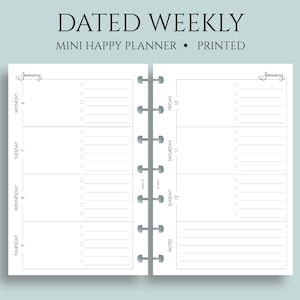 Dated Weekly Planner Inserts, Mini Happy Planner, Horizontal Layout with Daily To Do List, Weekly Notes Section, WO2P ~ 4.6&quot; x 7&quot;