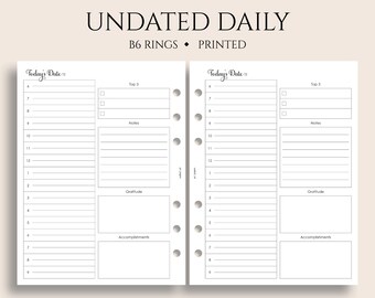 Undated Daily Planner Inserts, B6 Planner, 6-Ring, Gratitude, Schedule, To-Do List, Notes, DO1P ~ 5.3" x 7"