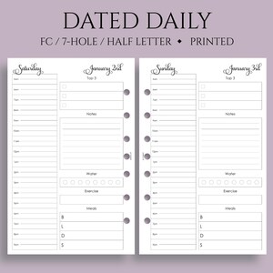 Dated Daily Planner Inserts, FC Classic 7-Hole, Schedule, To-Do List, Exercise, Water Tracker, DO1P ~ Half Letter Size / 5.5" x 8.5"