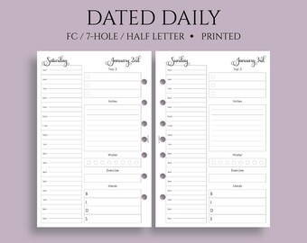 Dated Daily Planner Inserts, FC Classic 7-Hole, Schedule, To-Do List, Exercise, Water Tracker, DO1P ~ Half Letter Size / 5.5" x 8.5"