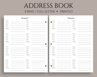 Address Book Inserts, Personal and Business Contacts Pages, Phone Book and Addresses ~ Fits Full Letter Size 3-Ring / 8.5" x 11"