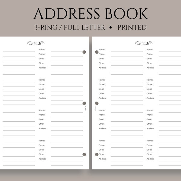 Address Book Inserts, Personal and Business Contacts Pages, Phone Book and Addresses ~ Fits Full Letter Size 3-Ring / 8.5" x 11"