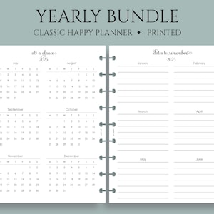2025 & 2026 Yearly Calendar Bundle, Classic Happy Planner, Year-at-a-Glance, Dates to Remember, U.S. Holidays ~ 7&quot; x 9.25&quot;