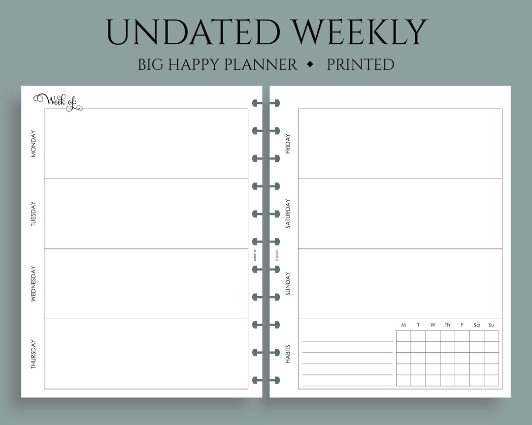 Undated Weekly Planner Inserts, Horizontal Layout With Weekly Habit ...