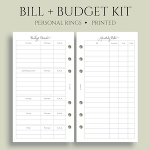 Monthly Bills and Budget Kit Planner Inserts, 6-Ring Personal Size, Income, Expenses, Debt Payment Tracker ~ 3.75&quot; x 6.75&quot;