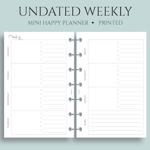 Undated Weekly Planner Inserts, Horizontal Layout w/ Daily To Do List, Weekly Notes Section, WO2P ~ Mini Happy Planner / 4.6&quot; x 7&quot; Discbound