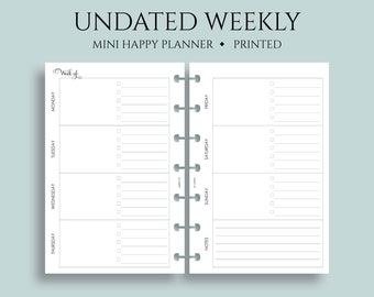 Undated Weekly Planner Inserts, Horizontal Layout w/ Daily To Do List, Weekly Notes Section, WO2P ~ Mini Happy Planner / 4.6" x 7" Discbound