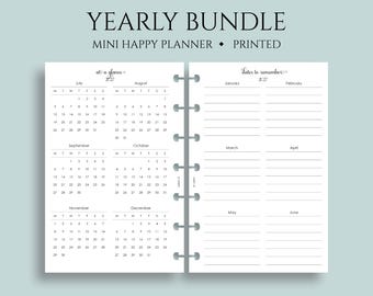 Yearly Calendar Bundle, Mini Happy Planner, Year-at-a-Glance, Dates to Remember, U.S. Holidays ~ 4.6" x 7"