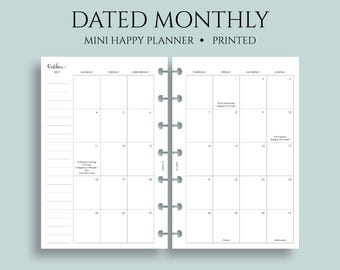 Dated Monthly Calendar Planner Inserts, Mini Happy Planner, Monday Start, with Holidays, MO2P ~ 4.6" x 7"