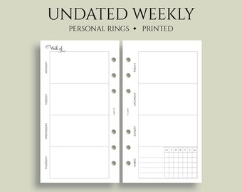 Undated Weekly Planner Inserts, Horizontal Layout with Weekly Habit Tracker, WO2P ~ Personal Rings / 3.75" x 6.75"