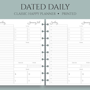 Dated Daily Planner Inserts, Classic Happy Planner, Exercise, Meal, Water Tracker, Hourly Schedule, To-Do List, DO1P ~ 7 x 9.25"