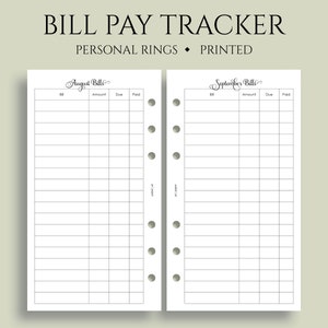 Monthly Bill Pay Tracker Planner Inserts, Bills Due Reminder, 6-Ring Personal Size, Payment Organizer ~ 3.75&quot; x 6.75&quot;