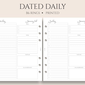 Dated Daily Planner Inserts, B6 Planner, 6-Ring, Gratitude, Hourly Schedule, To-Do List, Notes, DO1P ~ 5.3" x 7"